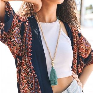 Bohemian Beaded Tassel Necklace in Turquoise/Teal